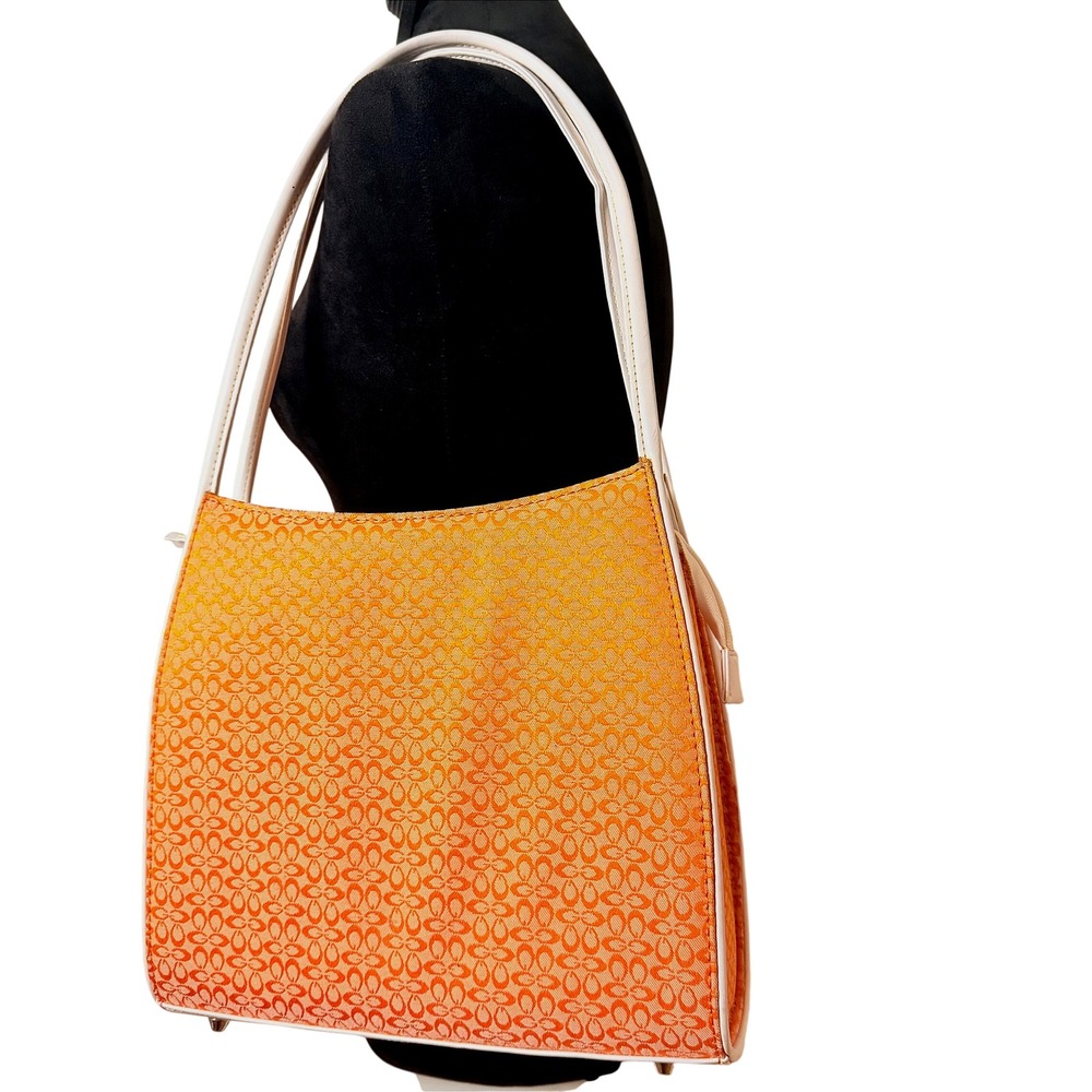 VTG Orange White Structured Shoulder Bag Purse Y2K Medium